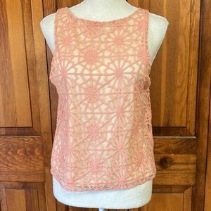 Alya Francesca’s Blush Gel Cropped Tank Lace Crochet Polyester Lined Size L NWT